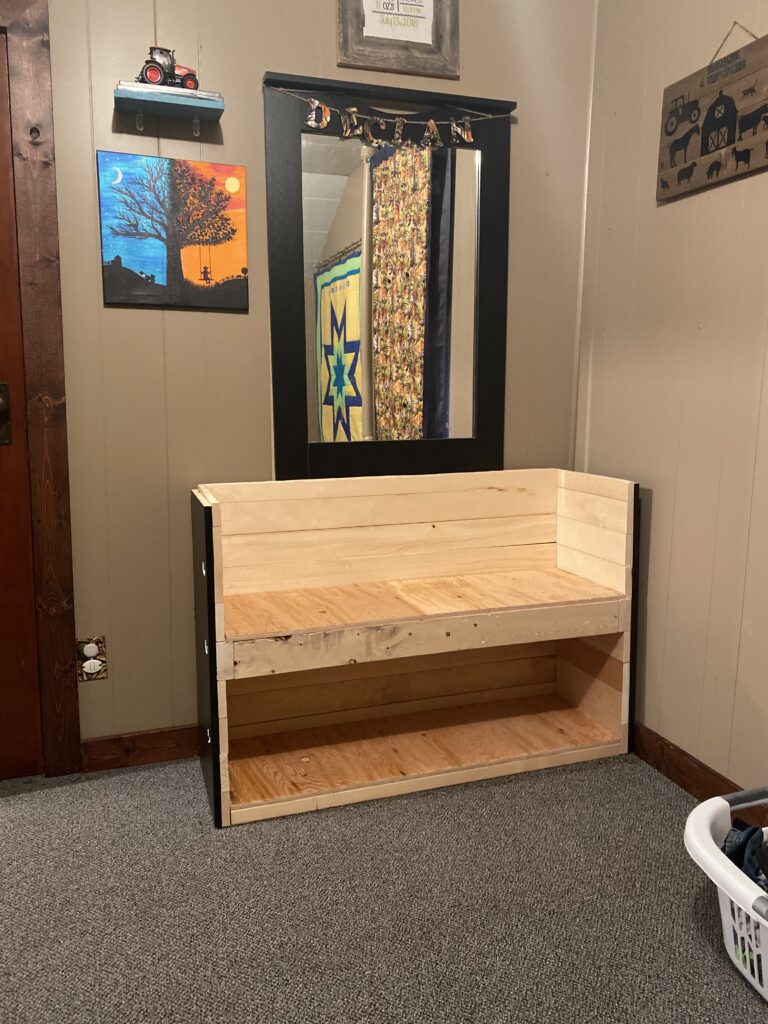 Rough remodel of dresser into reading nook 