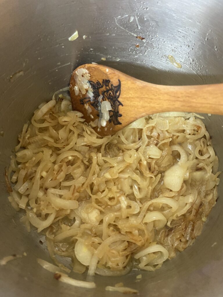Onions starting to caramelize and sweat 